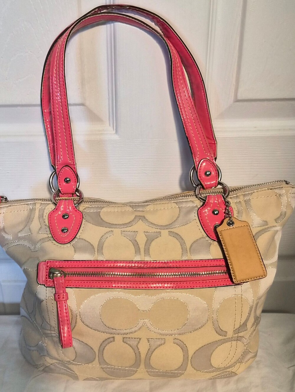 Coach Poppy Metallic Signature Sateen Small Tote Bag - Picture 3 of 7